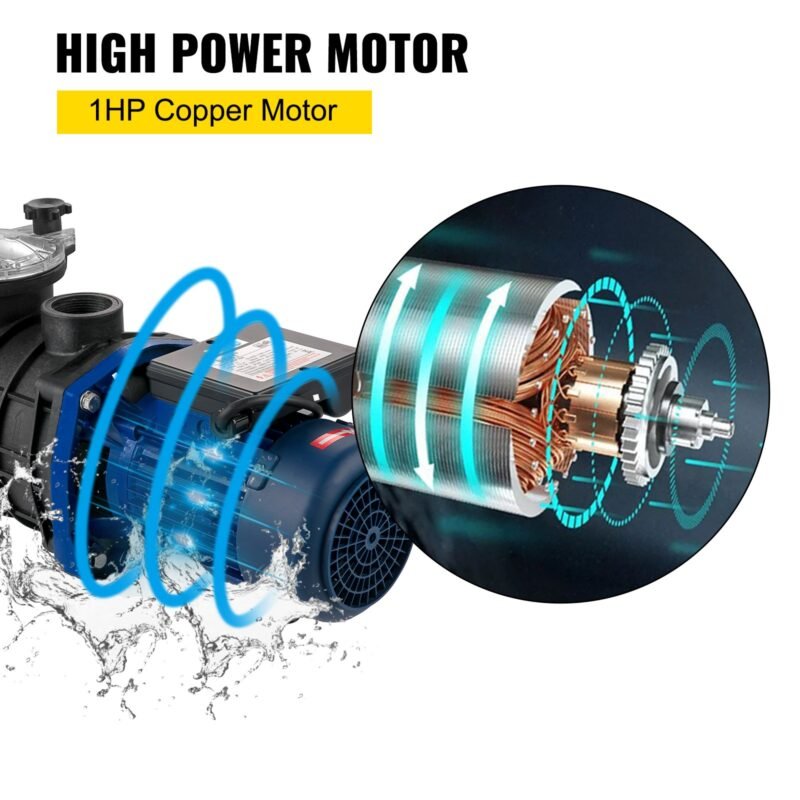 Bomba de Piscina 750 W 1 HP, 19200 L/H, 3450 rpm, Temperatura Máxima 50°C.