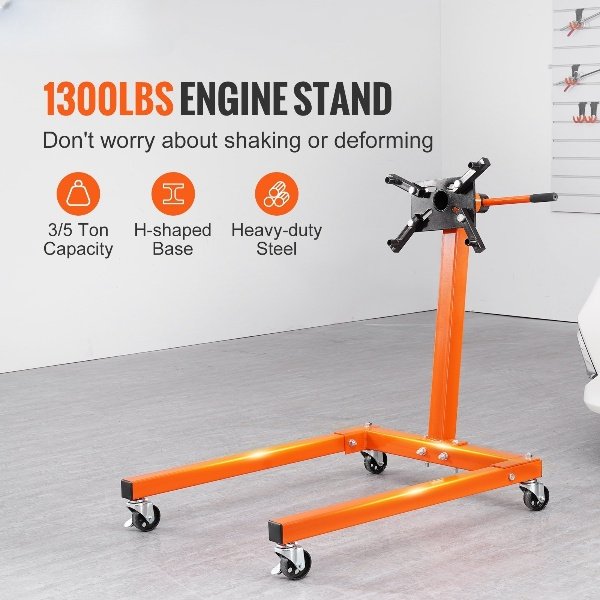 Suporte de Motor 590kg, com garra para caixa de marchas, macaco móvel com 4 rodas e cabo de 508mm.