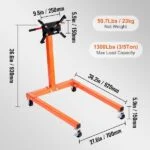 Suporte de Motor 680kg, com garra, macaco móvel dobrável, rodas, alça de 508mm e ferramentas para reparo.