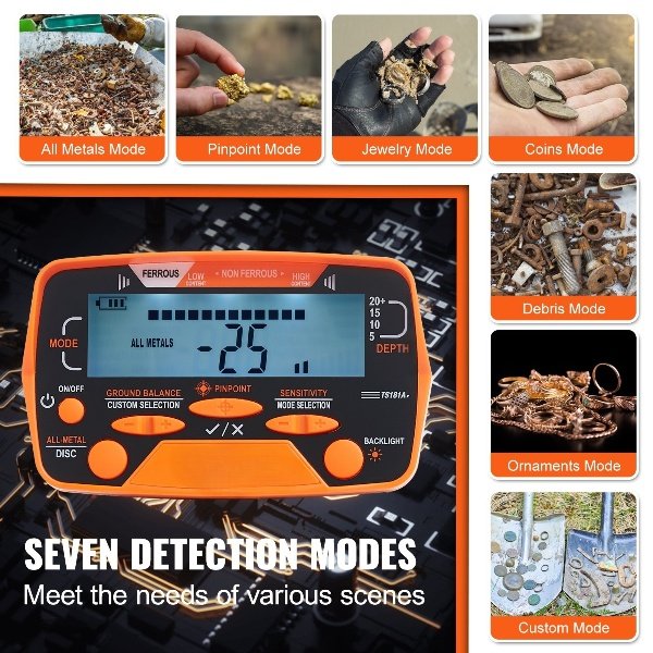 Kit de Detetor de Metais Infantil, Multifuncional, à Prova d'Água com Bobina de 15,2 cm, Pá e Bolsa.