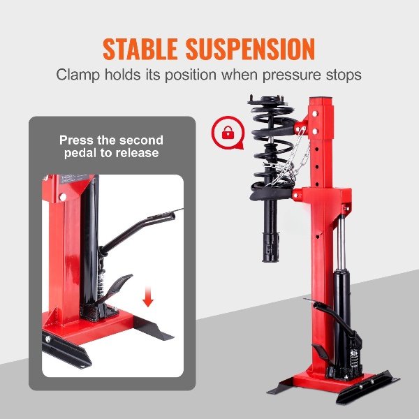 Tensionador de Molas Hidráulico 4,5T, pressão 1T, para molas 11-17 cm, com trava e bomba à prova de vazamentos.
