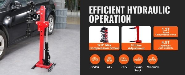 Tensionador de Molas Hidráulico 4,5T, pressão 1T, para molas 11-17 cm, com trava e bomba à prova de vazamentos.