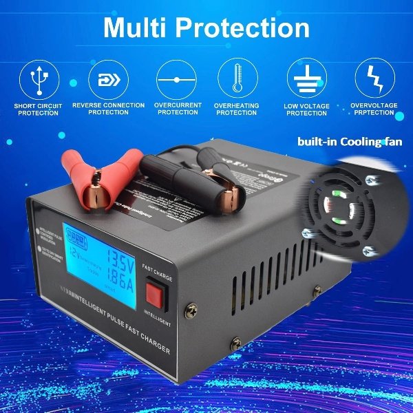 Carregador 12V/24V 10A 250W Pulso inteligente, detecção automática, com LCD